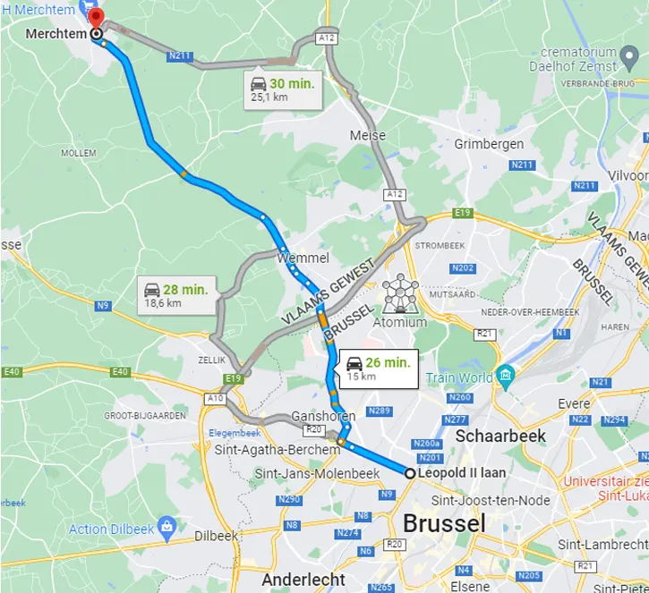reisroute Brussel Merchtem